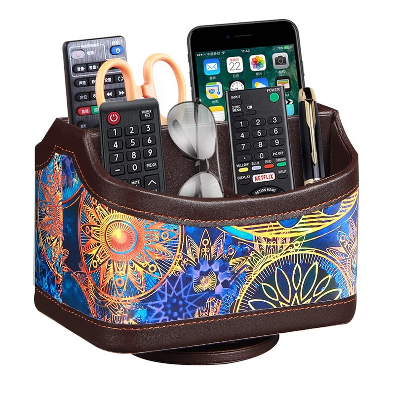 PUSU 360Rotatable Remote Control Holder  PU Leather TV Remote Holder Caddy for Table  Bright and Colorful Art Supply Organizer Pen Holder  Multi-Functional Desk Organizer Living Room Office Decor - Image 1
